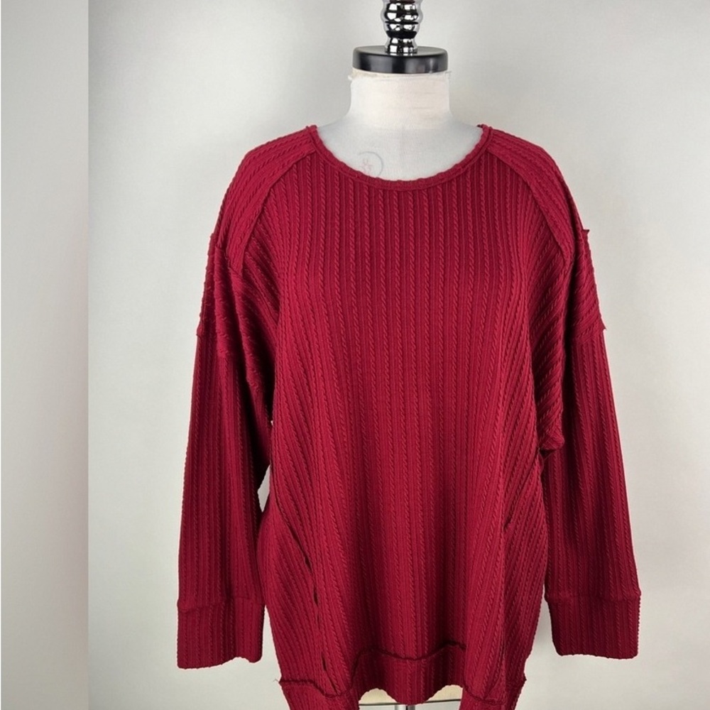 Cozy Ribbed Knit Pullover - Burgundy